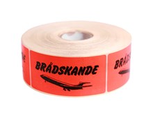 Varningsetikett röd BRÅDSKANDE, 1000/rl