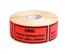 Varningsetikett röd INNERHÅLLER OLIKA ARTIKLAR, 1000/rl