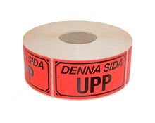 Varningsetikett röd DENNA SIDA UPP, 1000/rl