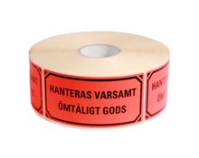 Varningsetikett röd HANTERAS VARSAMT, 1000/rl