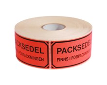 Varningsetikett röd PACKSEDEL FINNS I FÖRP., 1000/rl